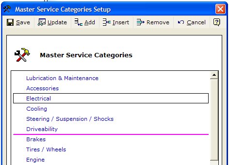 Master Service Category Setup